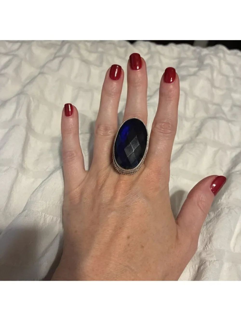 Large Royal Blue Crystal 925 Sterling Silver Ring Size 10.5